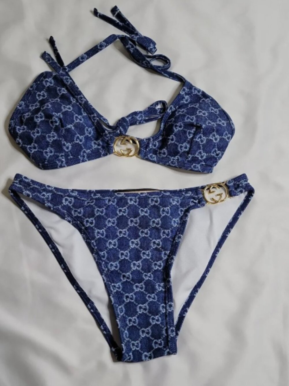 GUCCI Vintage GG Logo High Cut Two-Piece Resort Bathing Suit
